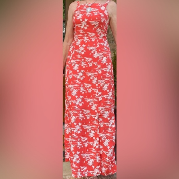 Old Navy Fit & Flare Tropical Print Lined Slit Adjustable Straps Maxi Dress - Picture 14 of 14